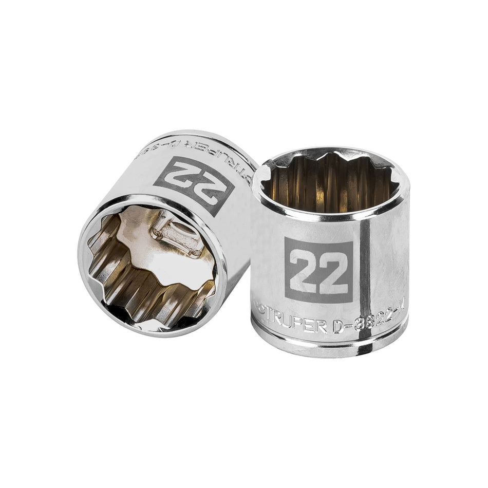 Dado de 22 mm, 12 puntas, cuadro 3/8', Truper Caja con 6, 13642