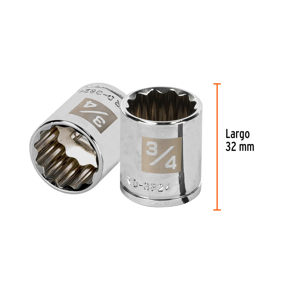 Dado de 3/4', 12 puntas, cuadro 3/8', Truper Caja con 6, 13588