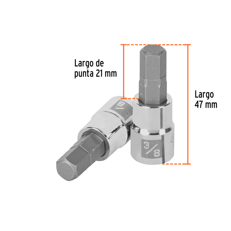 Dado punta hexagonal de 3/8', cuadro 3/8', Truper Caja con 6, 13467