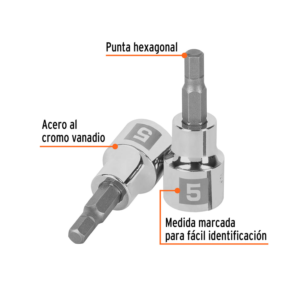 Dado punta hexagonal de 5 mm, cuadro 3/8', Truper Caja con 6, 13486