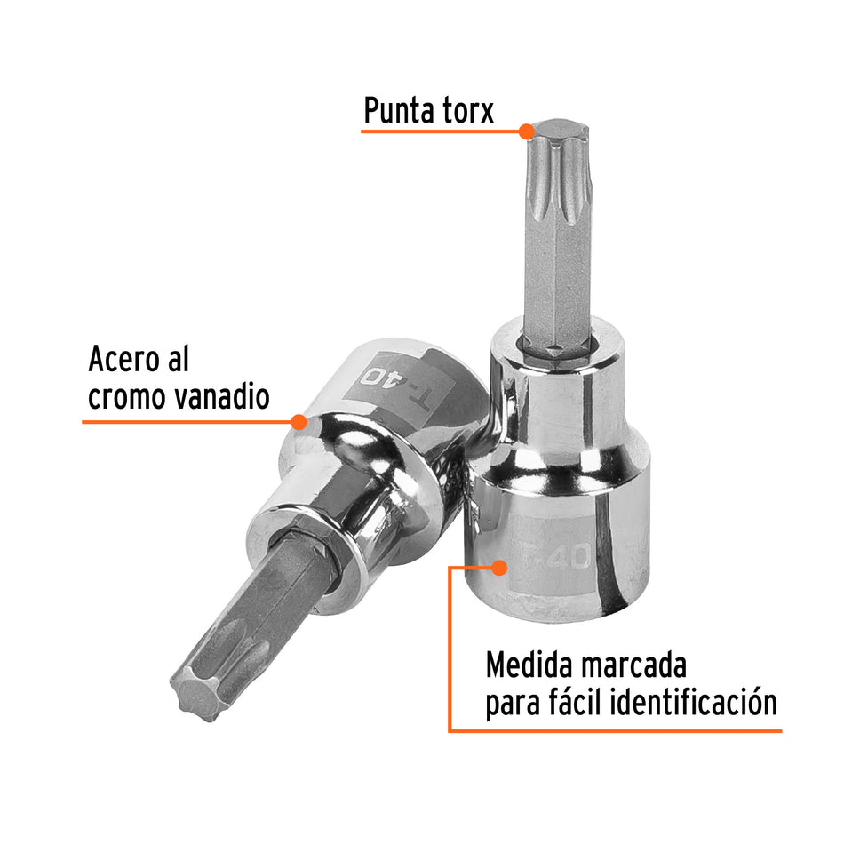 Dado punta torx T-40, cuadro 3/8', Truper Caja con 6, 13574