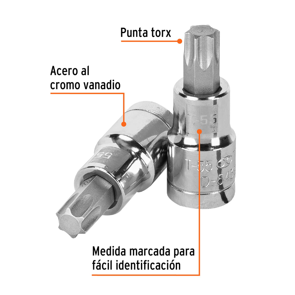 Dado punta torx T-55, cuadro 1/2', Truper Caja con 6, 13440