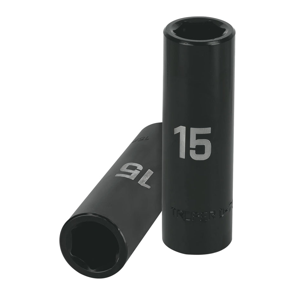Dado largo cuadro 1/2' de impacto 6 puntas de 15 mm, Truper Caja con 6, 12427