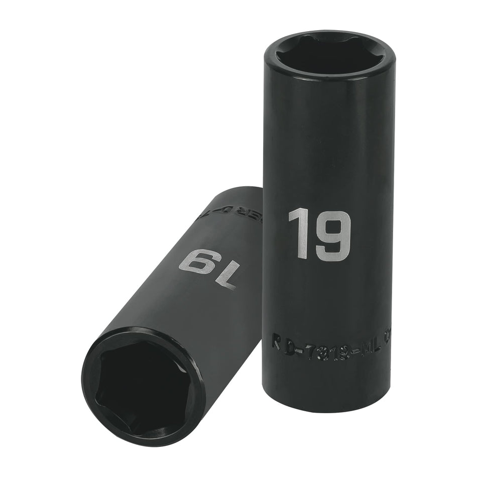 Dado largo cuadro 1/2' de impacto 6 puntas de 19 mm, Truper Caja con 6, 12431