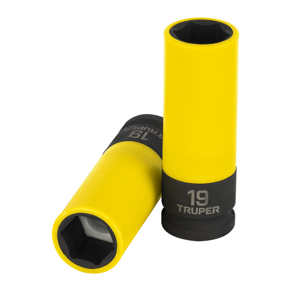 Dado largo impacto prot. plást. 19 mm, 6 puntas, cuadro 1/2' Caja con 6, 100931