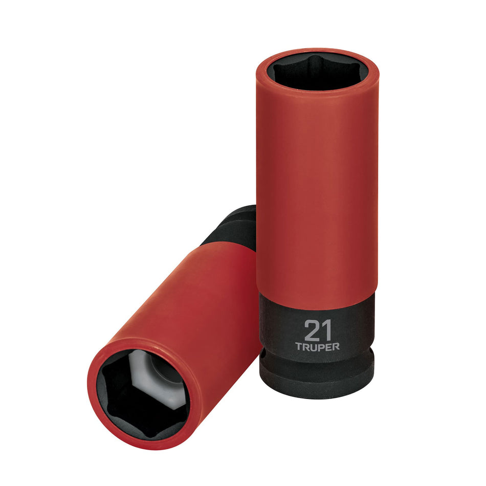 Dado largo impacto prot. plást. 21 mm, 6 puntas, cuadro 1/2' Caja con 6, 100905