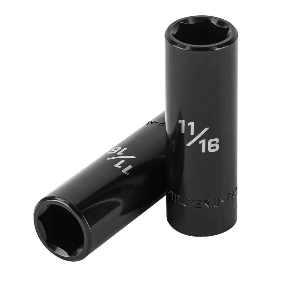 Dado largo impacto de 11/16', 6 puntas, cuadro 1/2', Truper Caja con 6, 13391