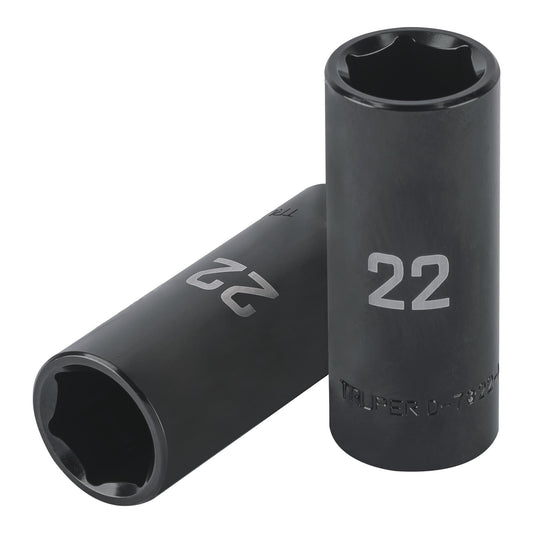 Dado largo impacto de 22 mm, 6 puntas, cuadro 1/2', Truper Caja con 6, 100921