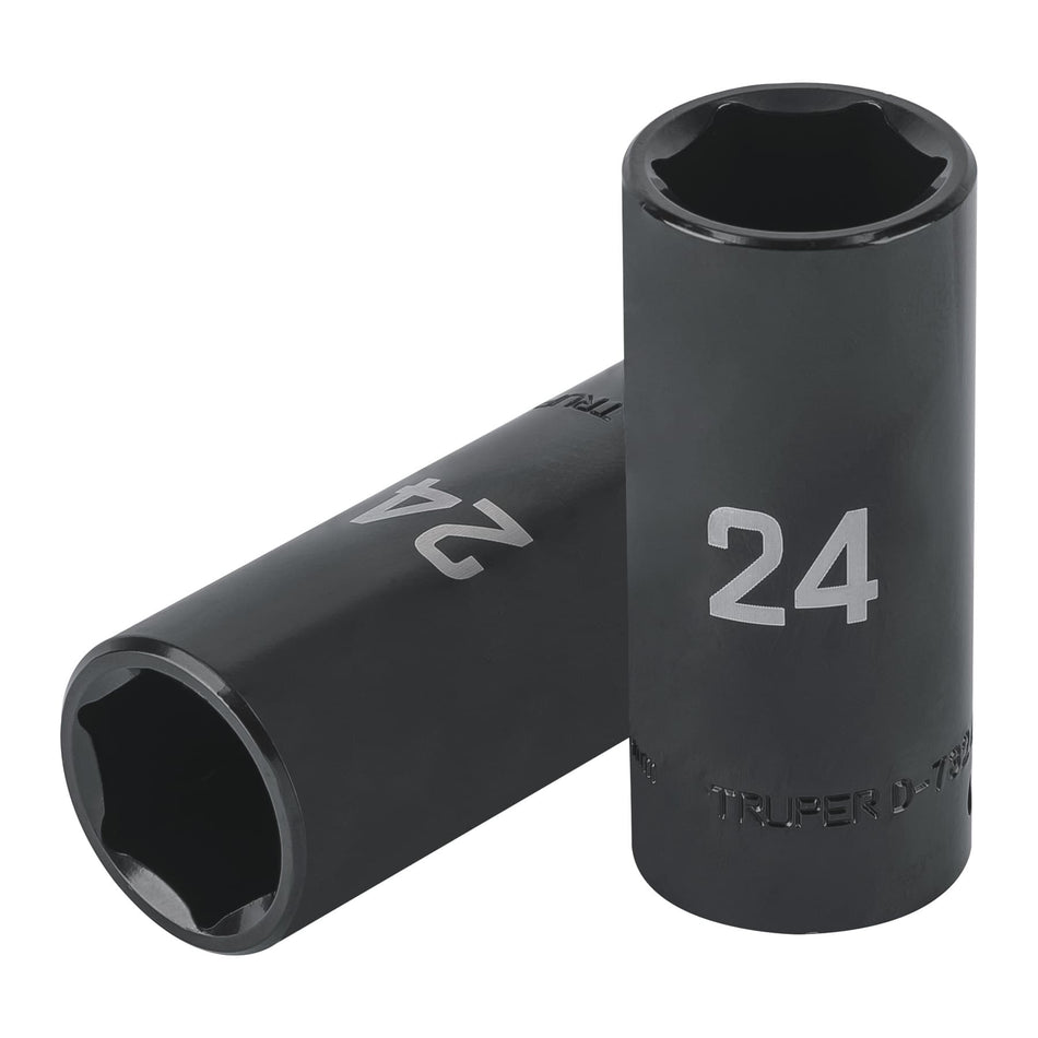 Dado largo impacto de 24 mm, 6 puntas, cuadro 1/2', Truper Caja con 6, 100923