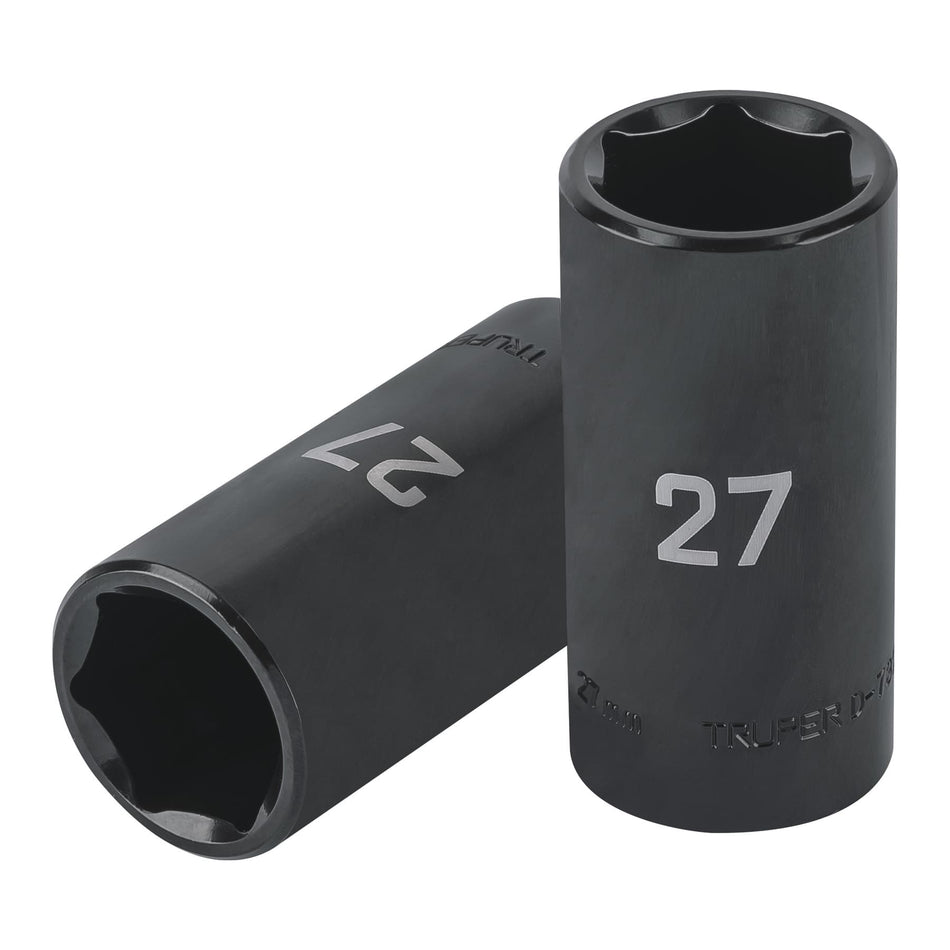 Dado largo impacto de 27 mm, 6 puntas, cuadro 1/2', Truper Caja con 6, 100926