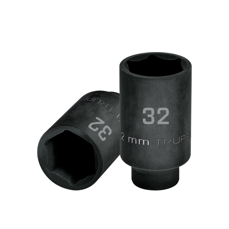 Dado largo impacto de 32 mm, 6 puntas, cuadro 1/2', Truper Caja con 3, 103192