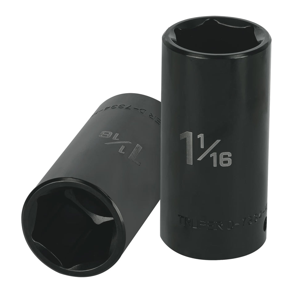 Dado largo impacto de 1-1/16', 6 puntas, cuadro 1/2',Truper Caja con 6, 13400