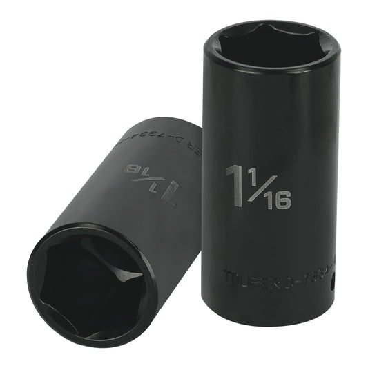 Dado largo impacto de 1-1/16', 6 puntas, cuadro 1/2',Truper Caja con 6, 13400