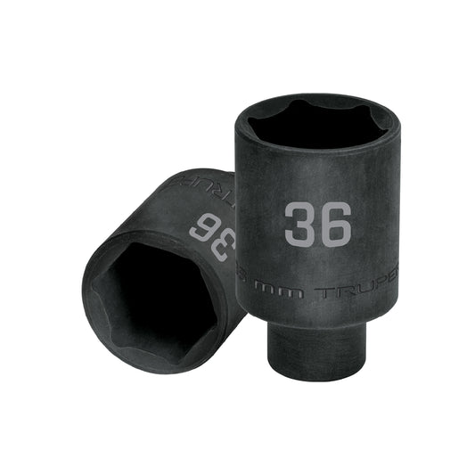 Dado largo impacto de 36 mm, 6 puntas, cuadro 1/2', Truper Caja con 3, 103194