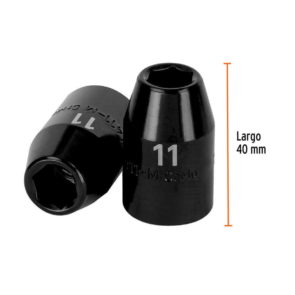 Dado cuadro 1/2' de impacto 6 puntas de 11 mm, Truper Caja con 6, 12411