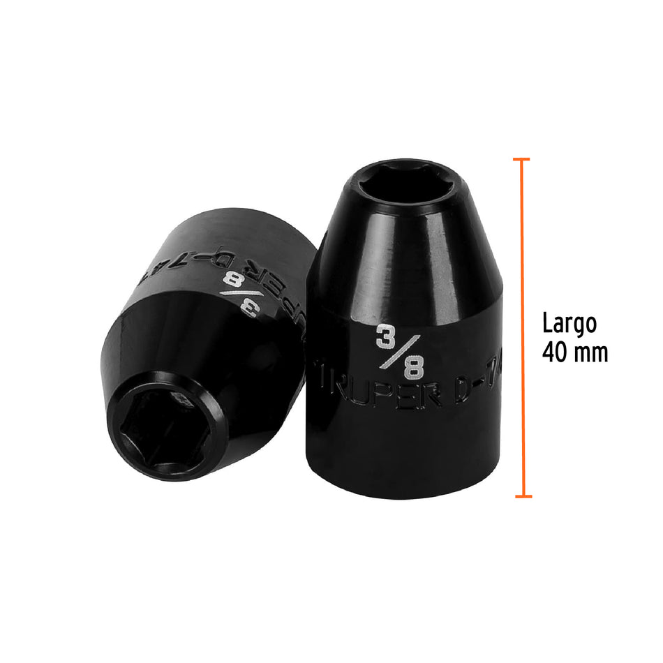 Dado de impacto de 3/8', 6 puntas, cuadro 1/2', Truper Caja con 6, 13375
