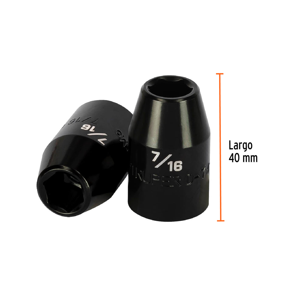 Dado de impacto de 7/16', 6 puntas, cuadro 1/2', Truper Caja con 6, 13376