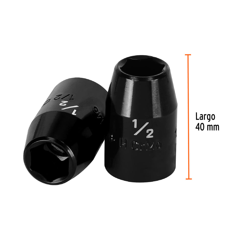 Dado de impacto de 1/2', 6 puntas, cuadro 1/2', Truper Caja con 6, 13377