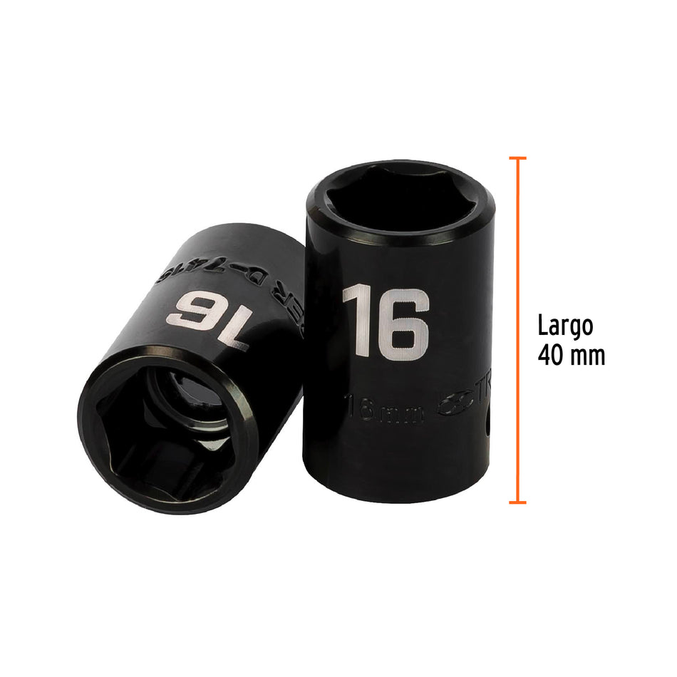 Dado cuadro 1/2' de impacto 6 puntas de 16 mm, Truper Caja con 6, 12416