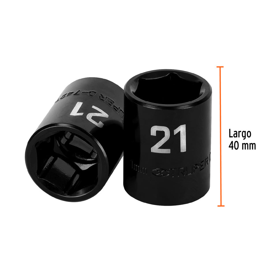 Dado cuadro 1/2' de impacto 6 puntas de 21 mm, Truper Caja con 6, 12421
