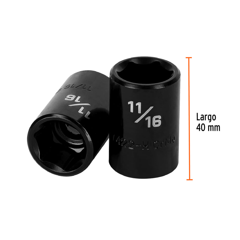 Dado de impacto de 11/16', 6 puntas, cuadro 1/2', Truper Caja con 6, 13380