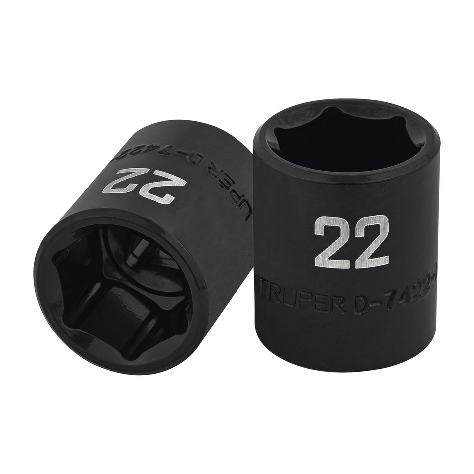 Dado de impacto de 22 mm, 6 puntas, cuadro 1/2', Truper Caja con 6, 100895