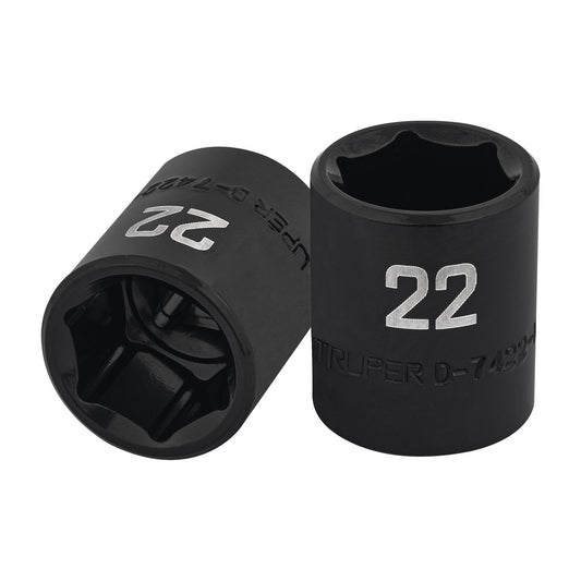 Dado de impacto de 22 mm, 6 puntas, cuadro 1/2', Truper Caja con 6, 100895