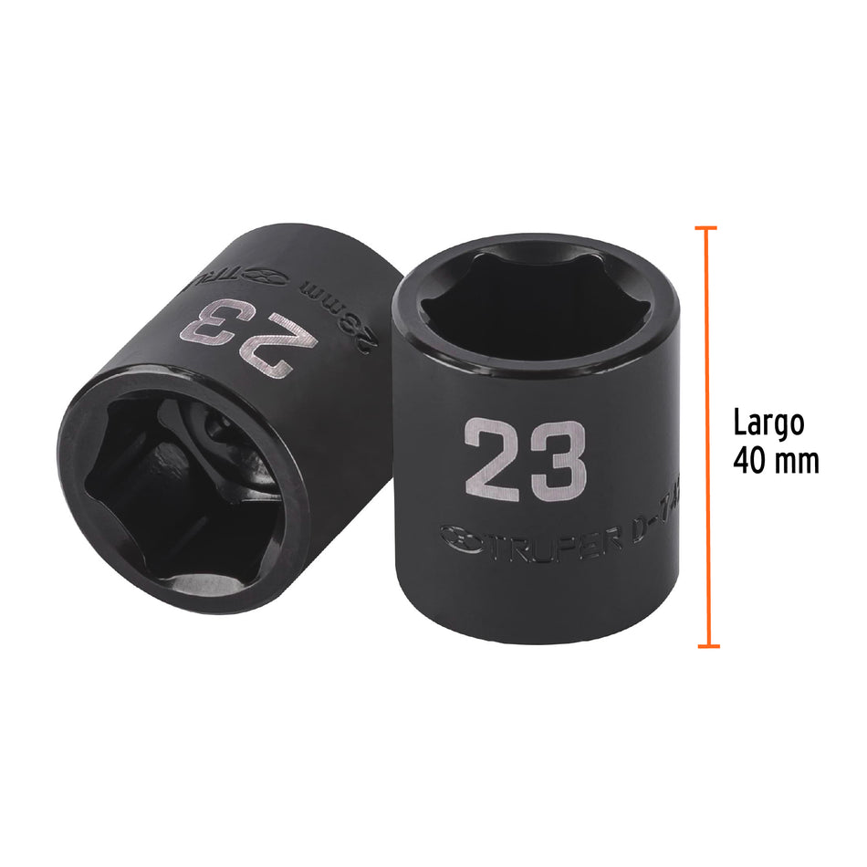 Dado de impacto de 23 mm, 6 puntas, cuadro 1/2', Truper Caja con 6, 100896