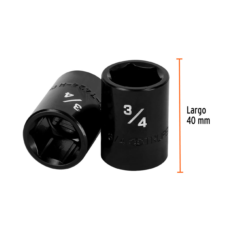 Dado de impacto de 3/4', 6 puntas, cuadro 1/2', Truper Caja con 6, 13381