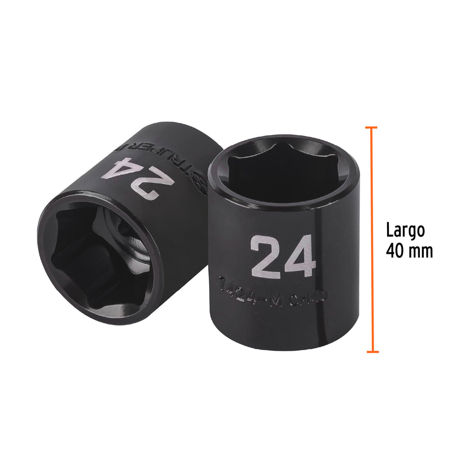 Dado de impacto de 24 mm, 6 puntas, cuadro 1/2', Truper Caja con 6, 100897