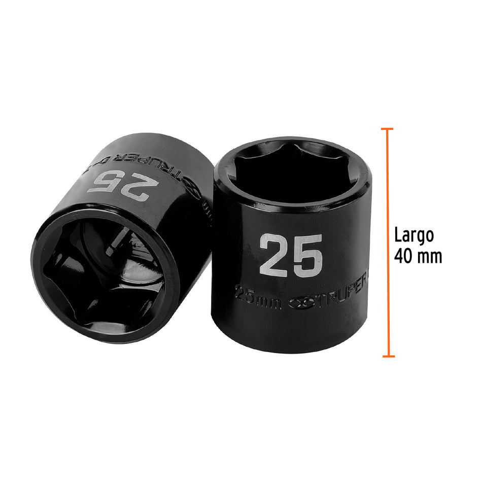 Dado de impacto de 25 mm, 6 puntas, cuadro 1/2', Truper Caja con 6, 100898