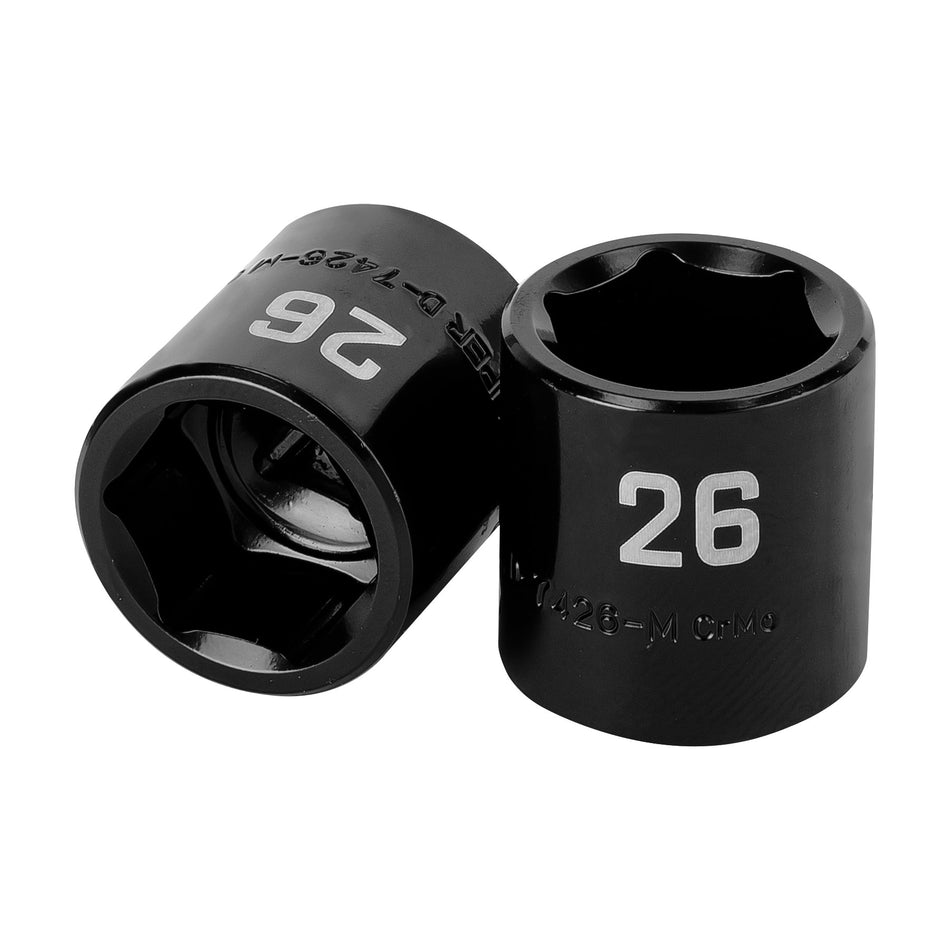 Dado de impacto de 26 mm, 6 puntas, cuadro 1/2', Truper Caja con 6, 100899