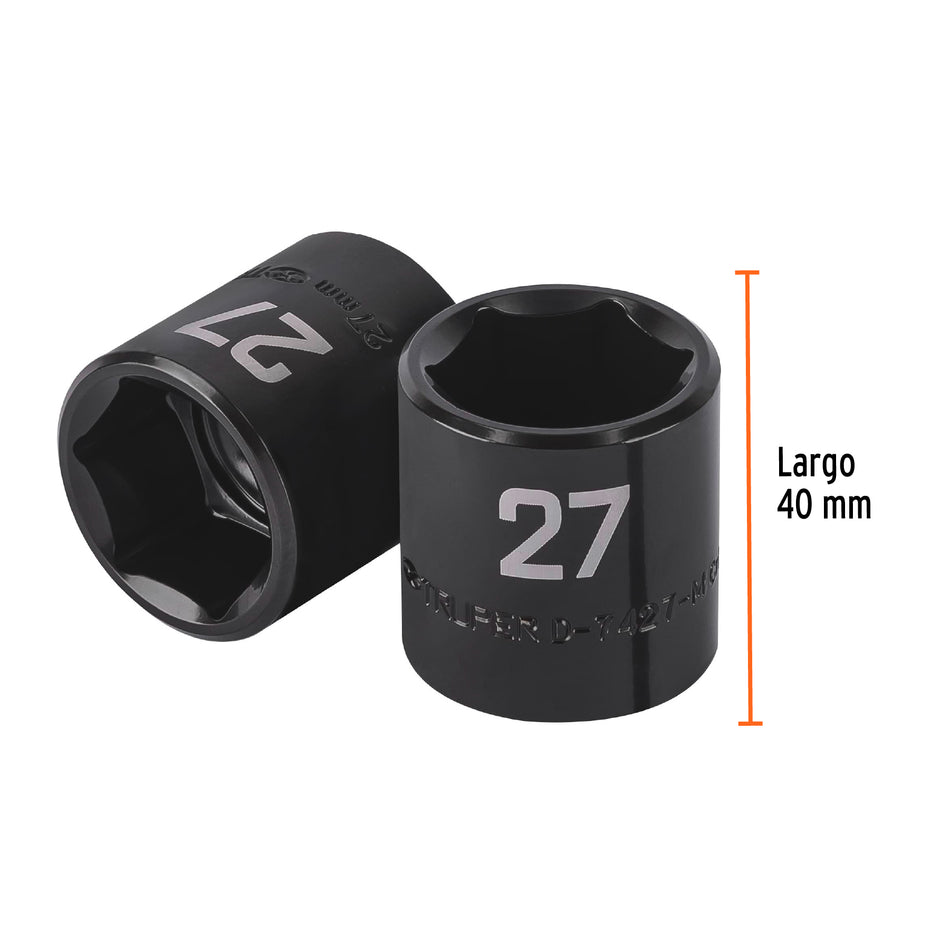 Dado de impacto de 27 mm, 6 puntas, cuadro 1/2', Truper Caja con 6, 100920