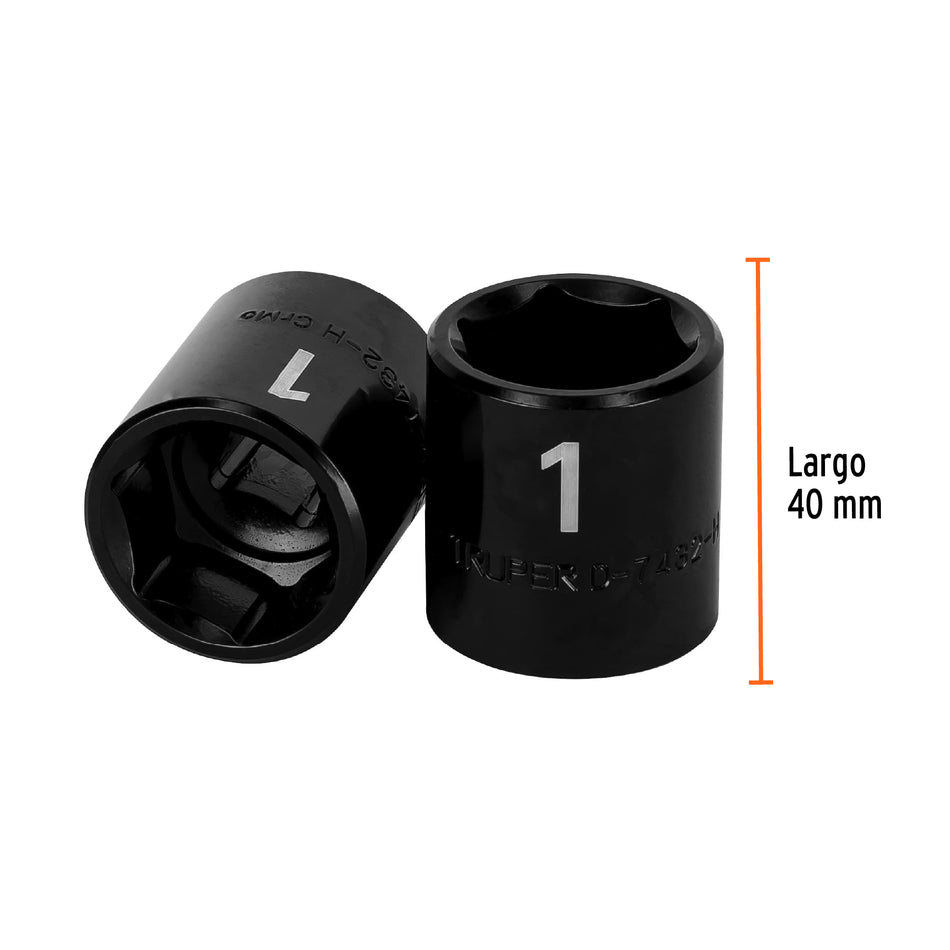 Dado de impacto de 1', 6 puntas, cuadro 1/2', Truper Caja con 6, 13385