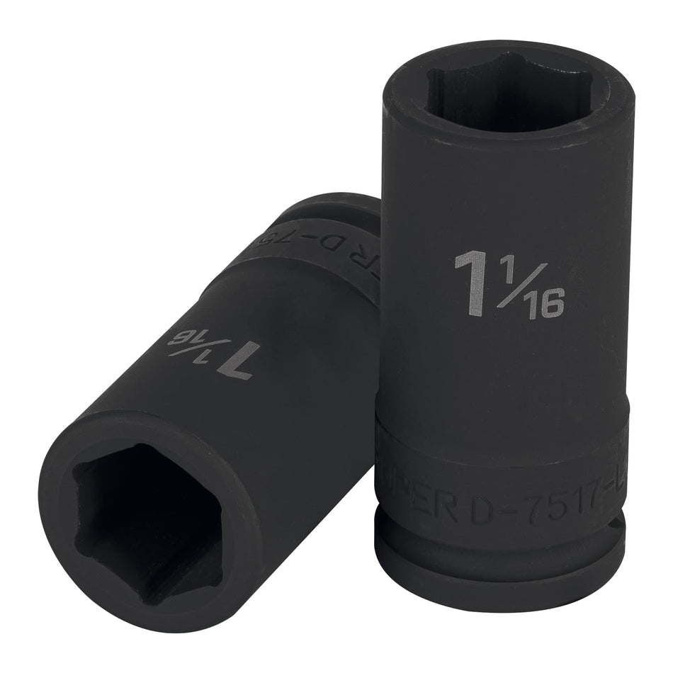 Dado largo de impacto de 1-1/16', 6 puntas, cuadro 3/4' Caja con 3, 12435