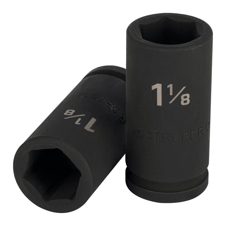 Dado largo de impacto de 1-1/8', 6 puntas, cuadro 3/4' Caja con 3, 12436