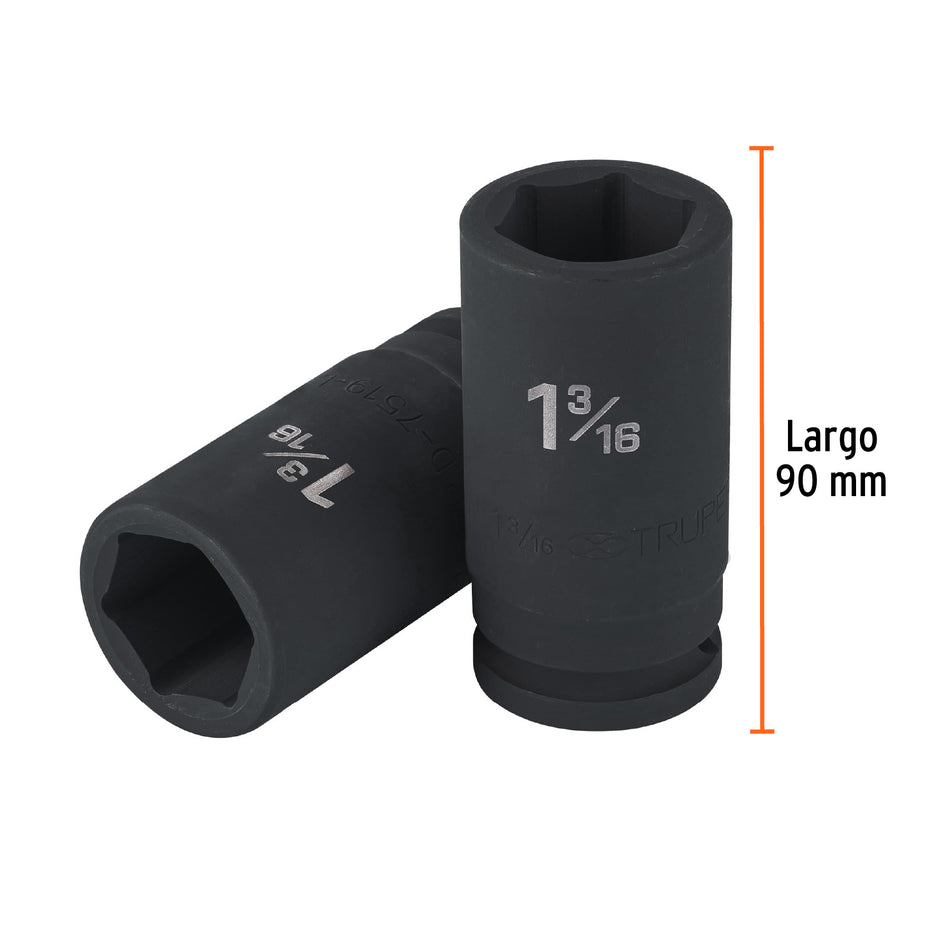 Dado largo de impacto de 1-3/16', 6 puntas, cuadro 3/4' Caja con 3, 100947