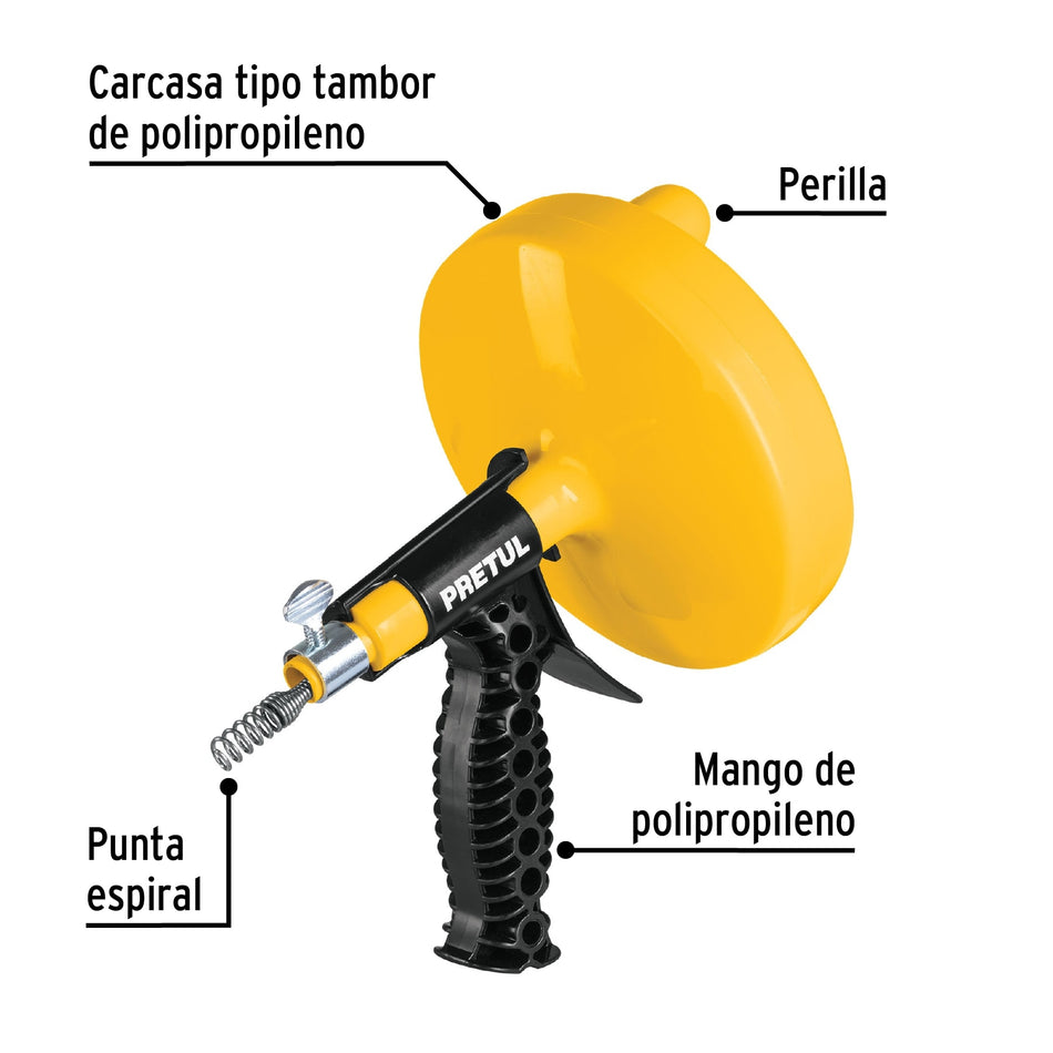 Destapacaños de 7.6 m manual con mango, Pretul Caja con 4, 22881