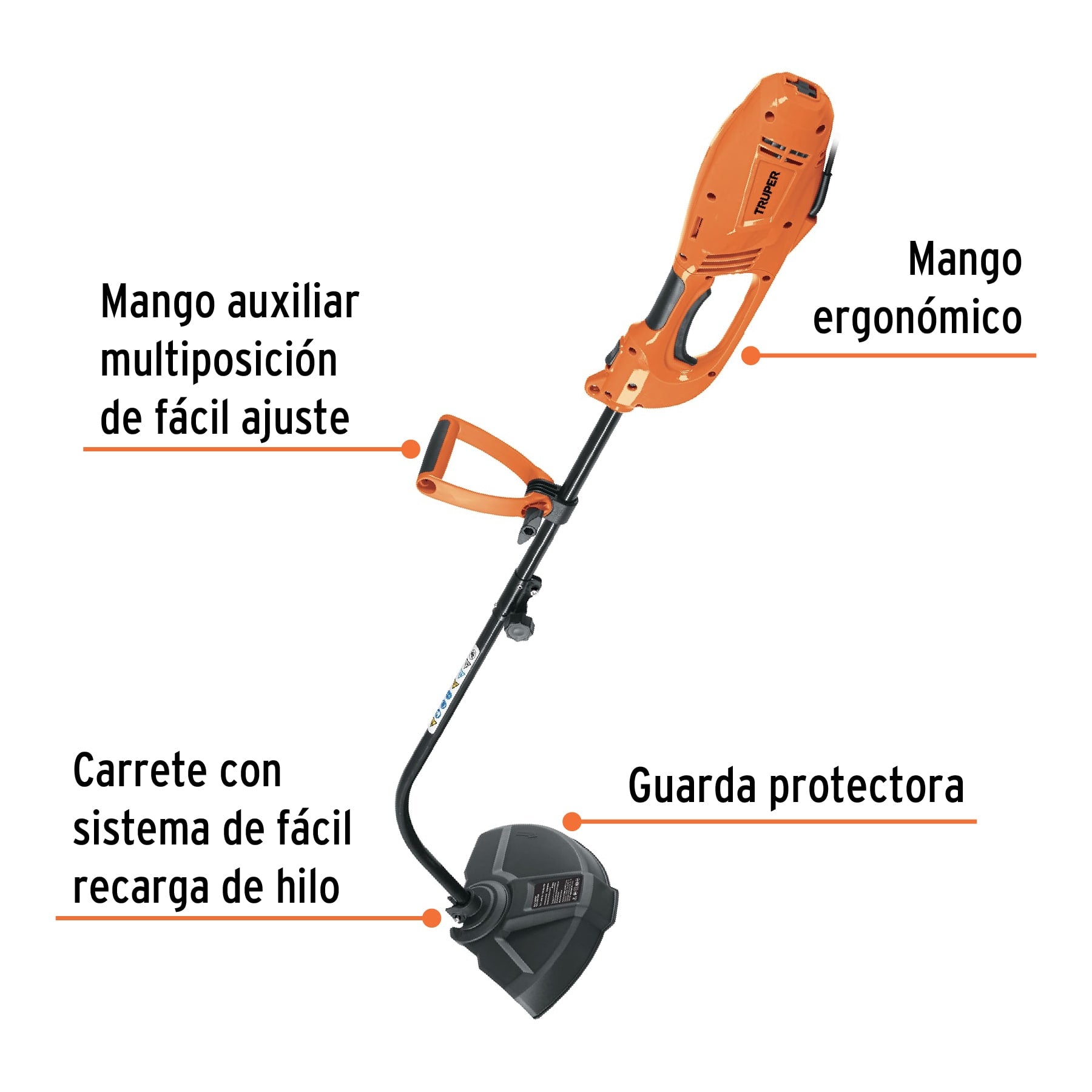 Desbrozadora eléctrica 1000 W mango 'D', 14' corte, Truper, 13521