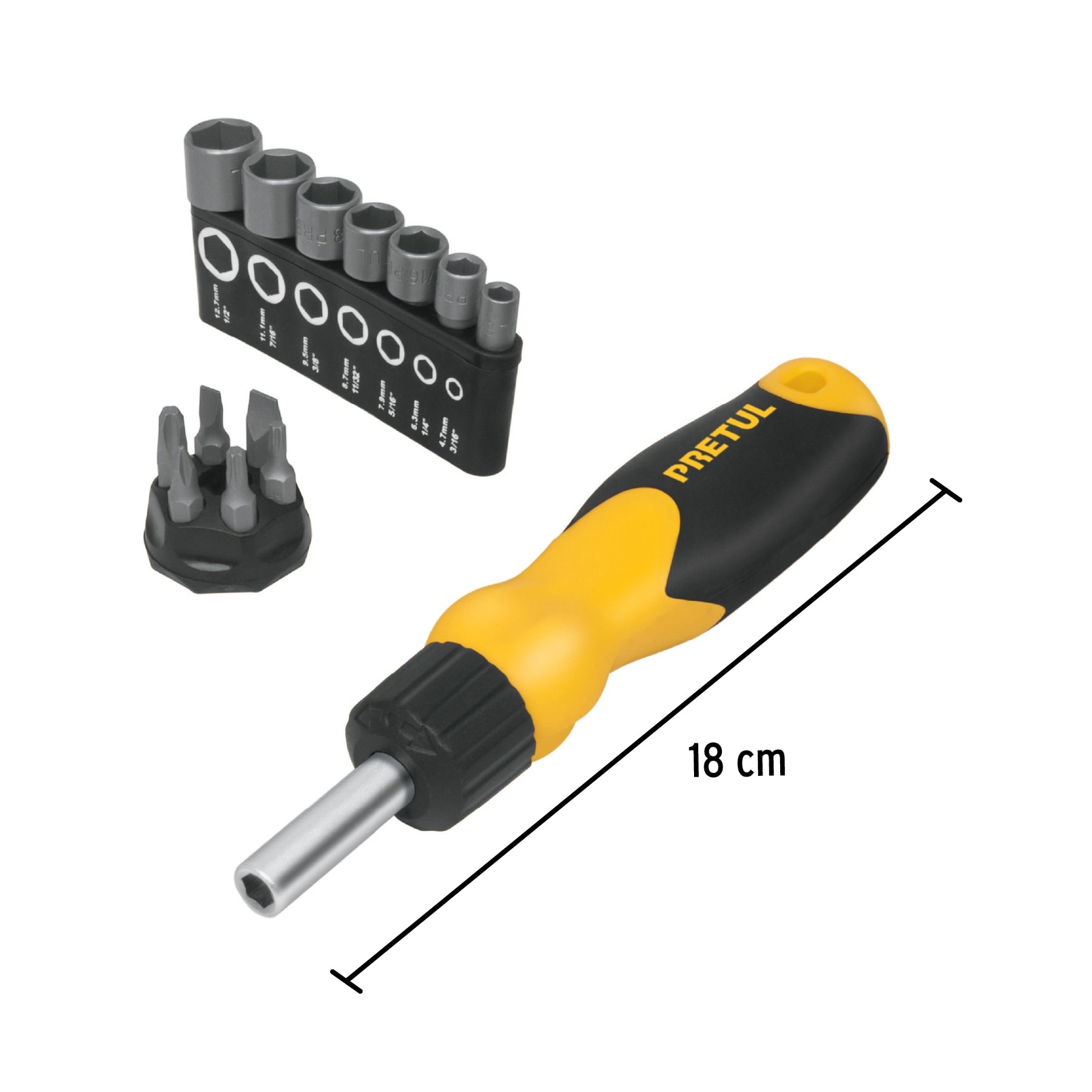 Desarmador tipo matraca con 6 puntas y 7 dados, Pretul, 22974