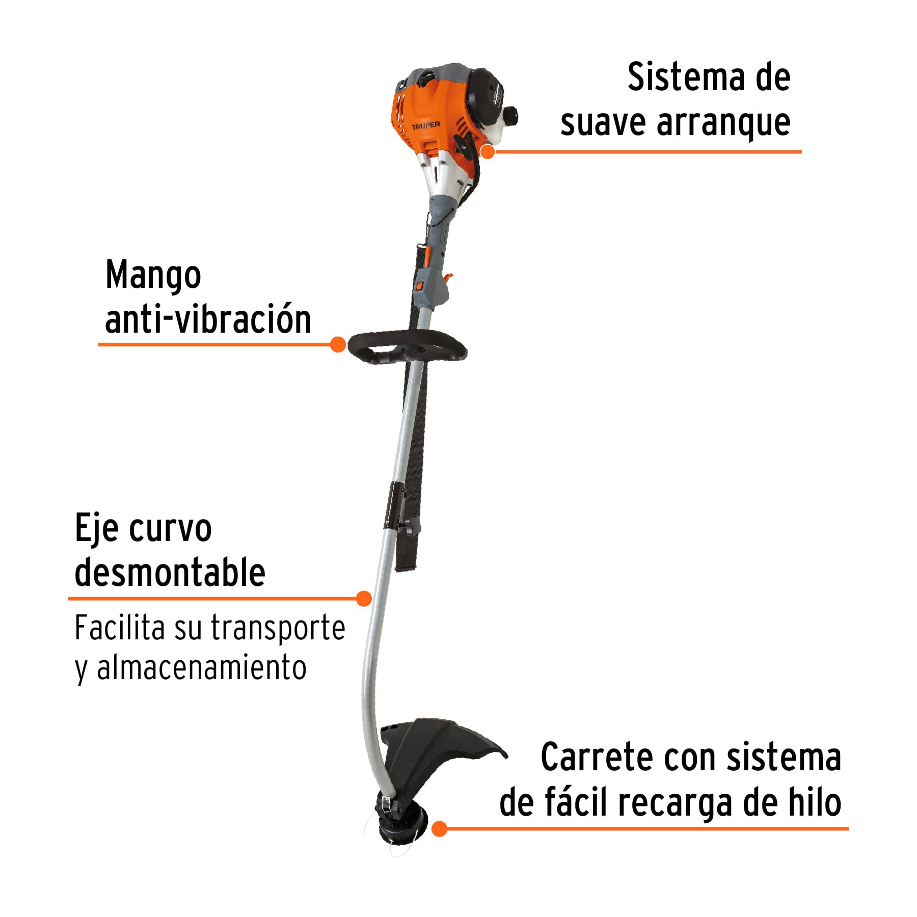 Desbrozadora a gasolina 26cc mango tipo 'D', 17'corte, curva, 12496