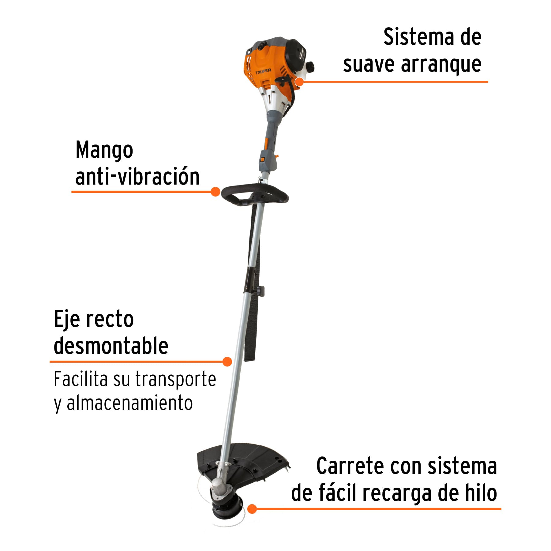 Desbrozadora a gasolina 30cc mango tipo 'D', 17'corte, recta, 12497