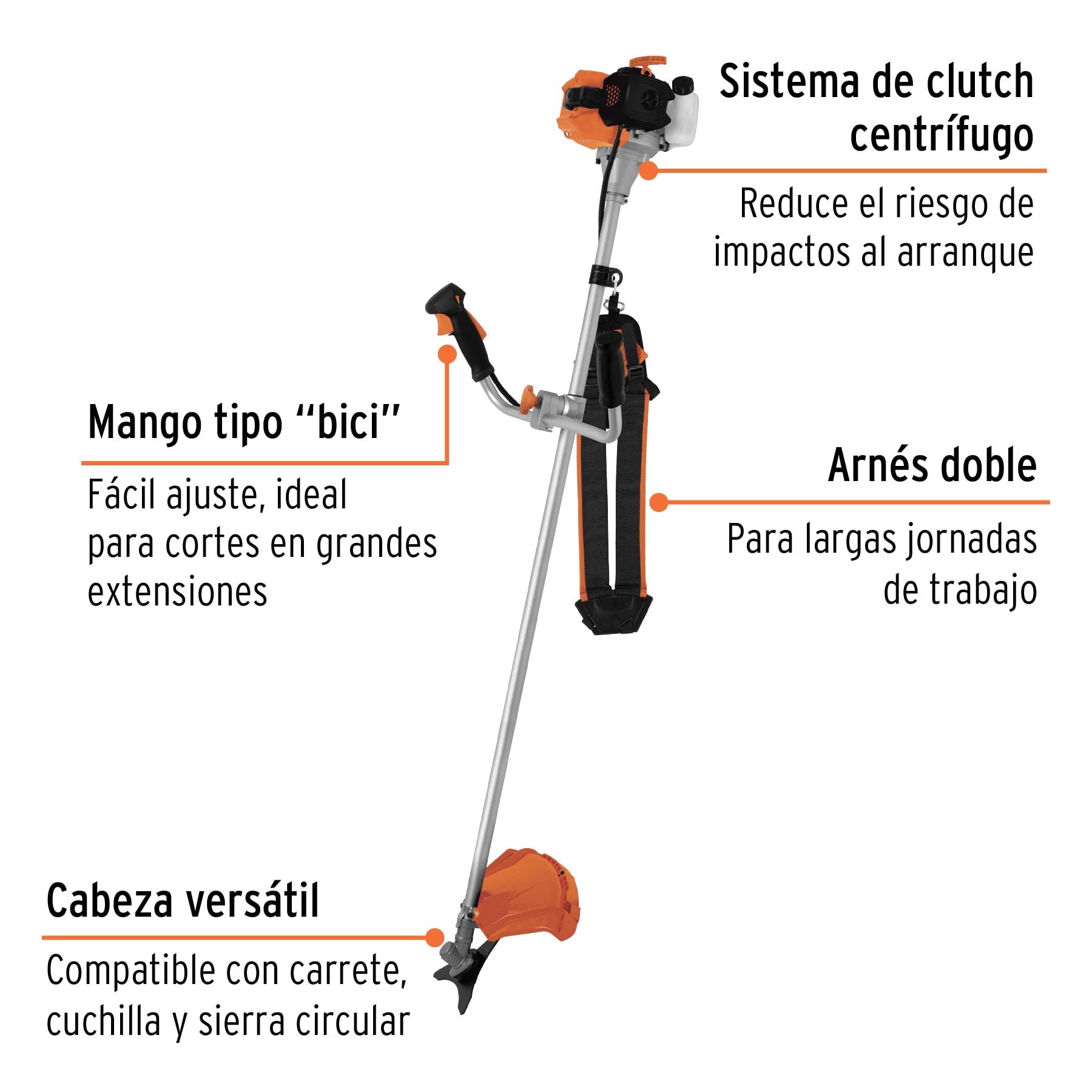 Desmalezadora a gasolina 33 cc mango tipo 'bici', 18' corte, 11029