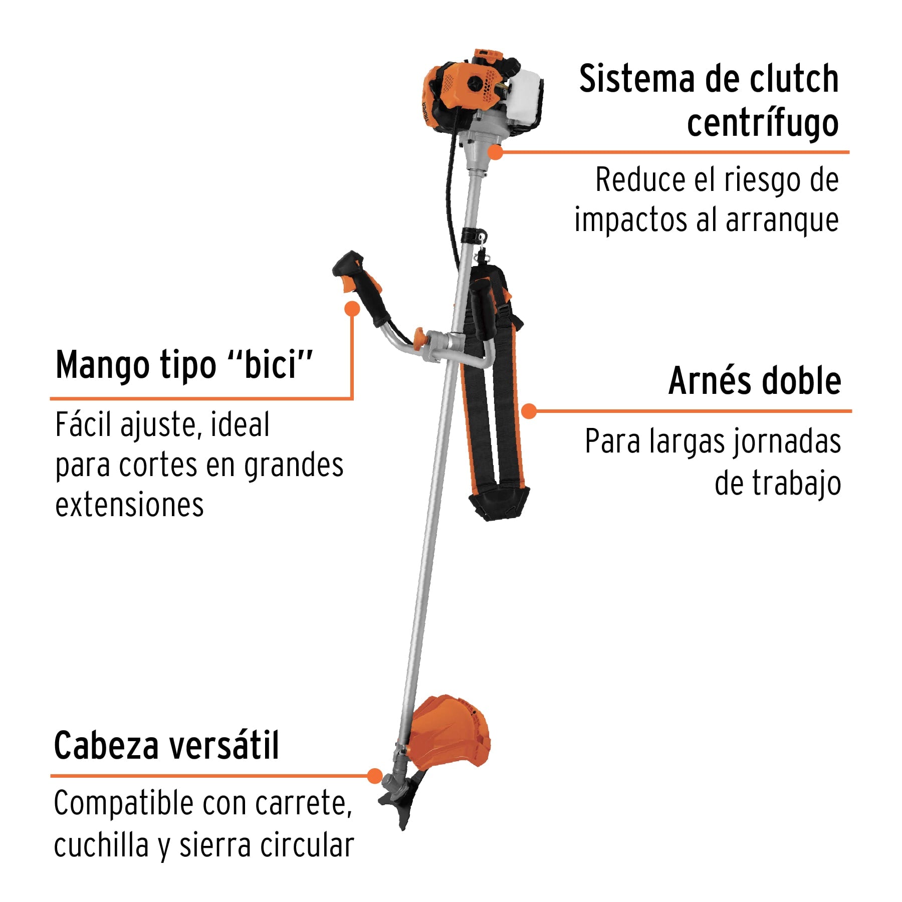 Desmalezadora a gasolina 43 cc mango 'bici', 18' corte, 11031