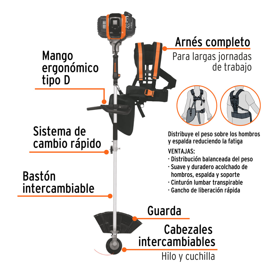 Desbrozadora multifuncional 4 en 1, a gasolina 45 cc, Truper, 103205