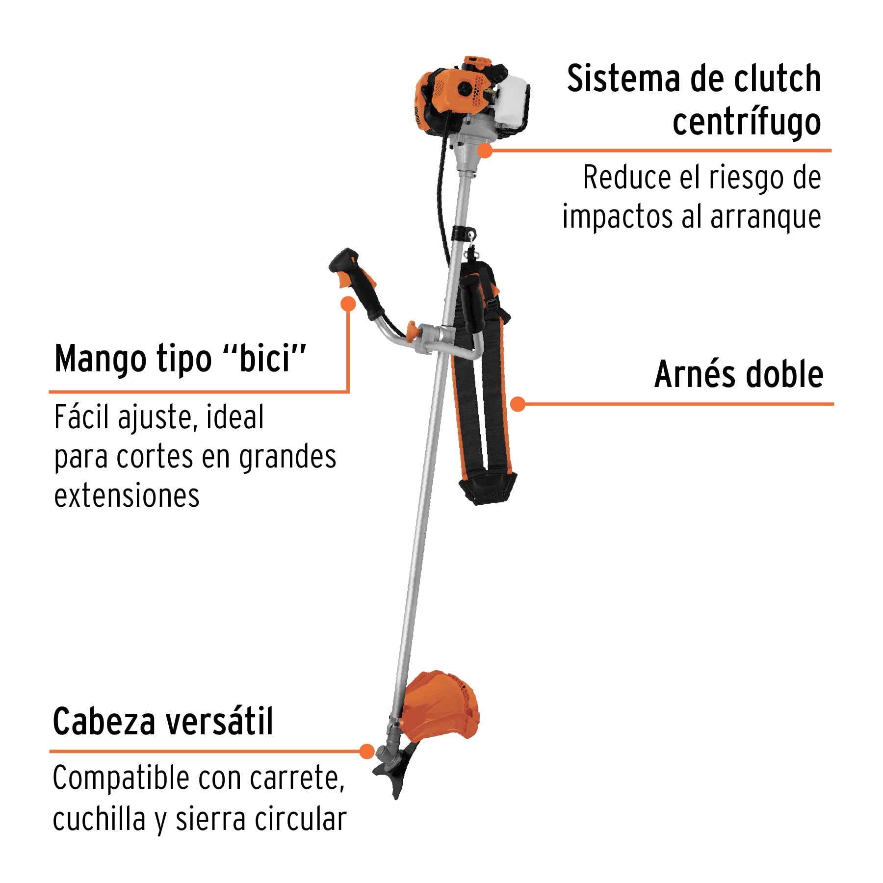 Desmalezadora a gasolina 52 cc mango tipo 'bici', 18' corte, 11032