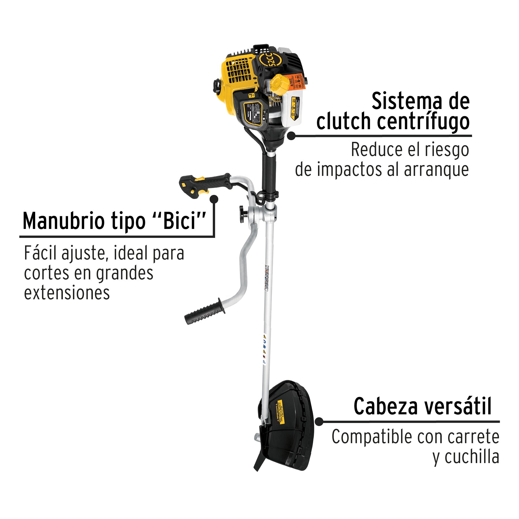 Desmalezadora a gasolina 52 cc mango tipo 'bici' , Pretul, 26104