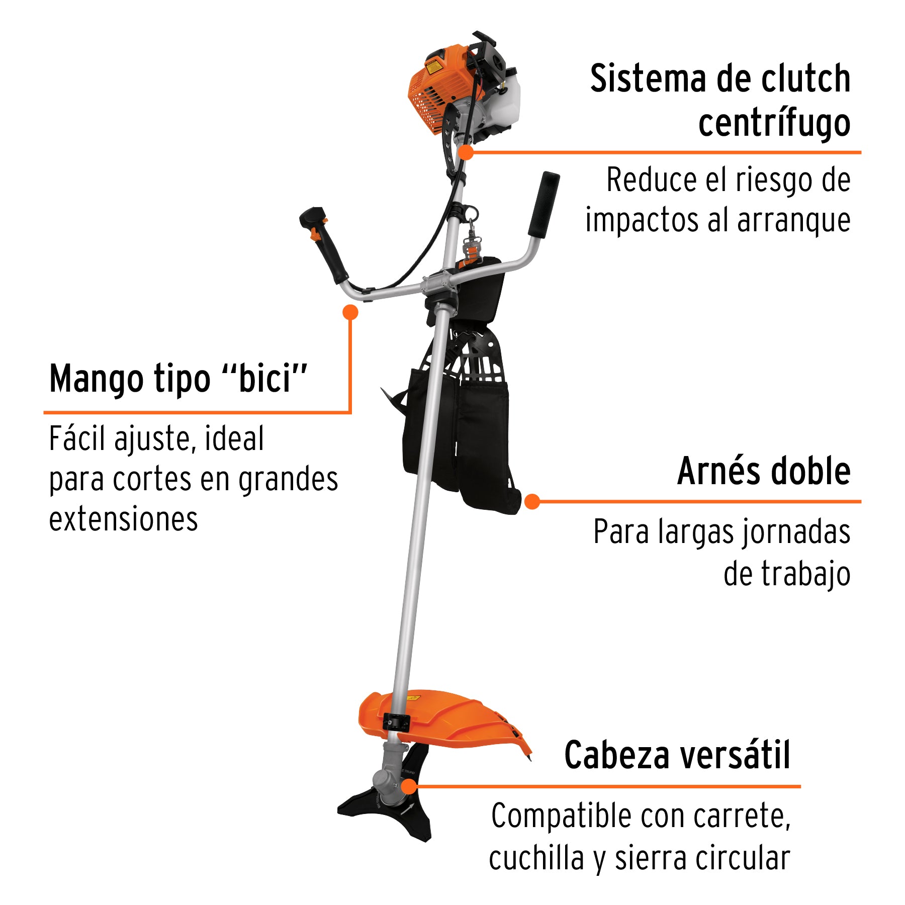 Desmalezadora a gasolina 63 cc mango tipo 'bici', 17' corte, 12671