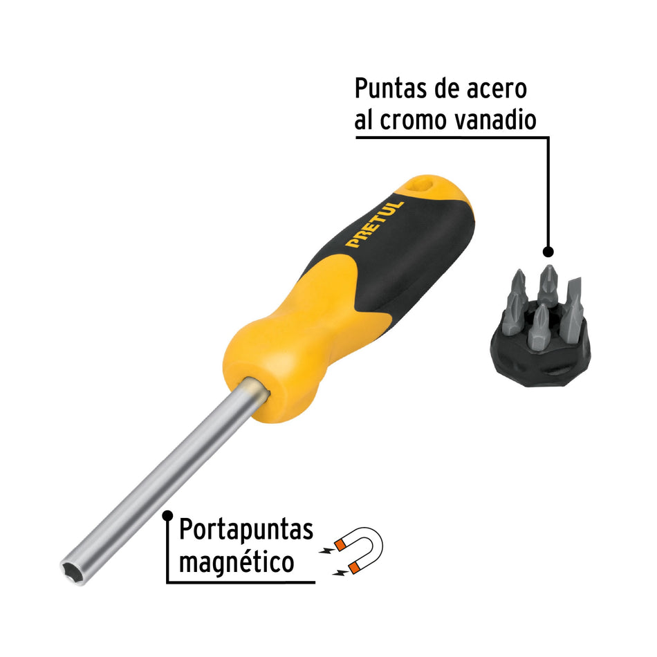 Desarmador con 6 puntas, Pretul Caja con 6, 21372
