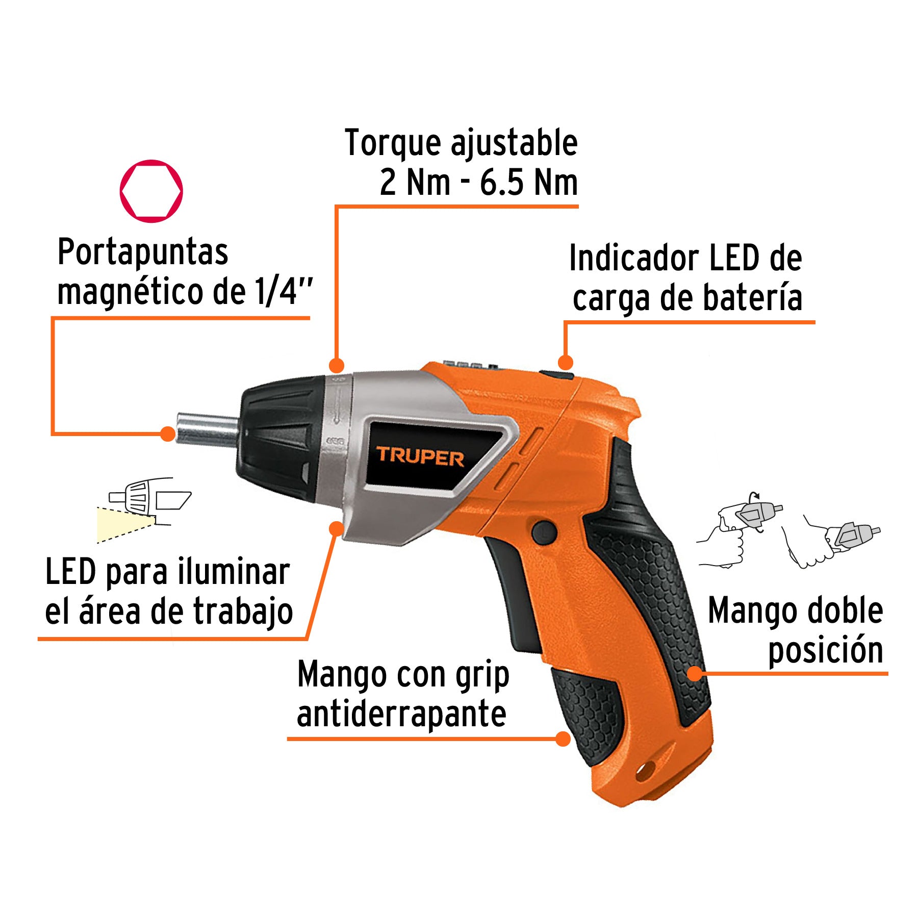 Destornillador inal. 3.6V, 2 posiciones, TRUPER PRO, 101843